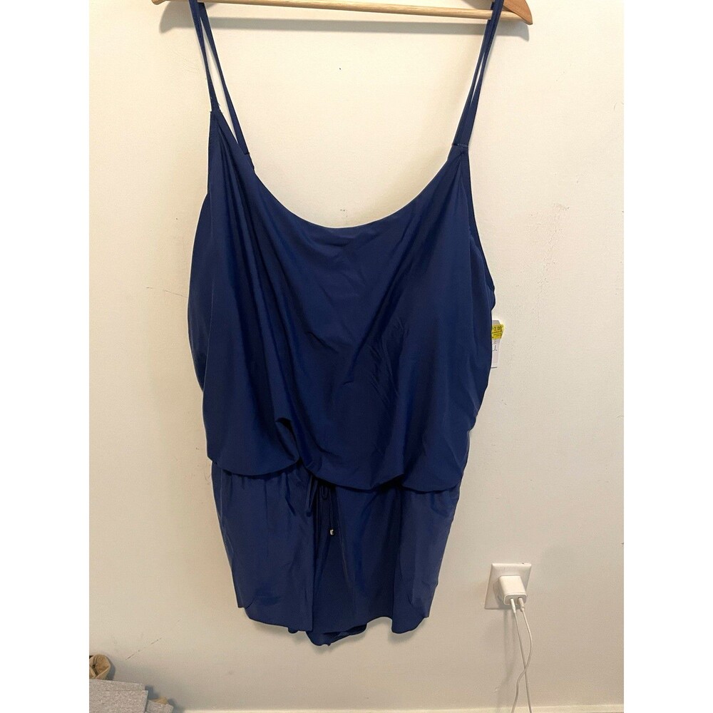 No Boundaries Women’s Blue Solid Knit Romper 2X Scoop Neck Adjustable Strap